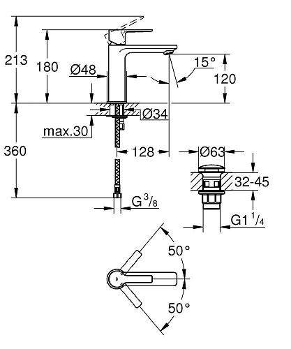 Смеситель для раковины GROHE Lineare New с донным клапаном, S-Size, хром (23106001) Смеситель для раковины GROHE Lineare New с донным клапаном, S-Size, хром (23106001)