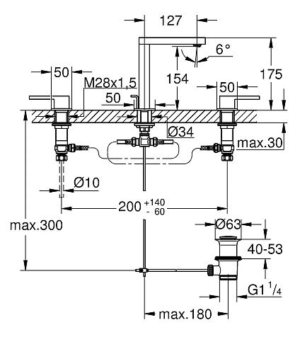 Смеситель для раковины GROHE Plus на 3 отверстия, M-Size (20301003) Смеситель для раковины GROHE Plus на 3 отверстия, M-Size (20301003)