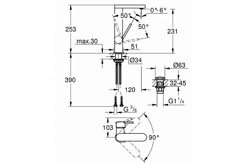 Смеситель для раковины GROHE Plus с нажимным сливным гарнитуром, поворотный излив, L-Size (23873003) Смеситель для раковины GROHE Plus с нажимным сливным гарнитуром, поворотный излив, L-Size (23873003)