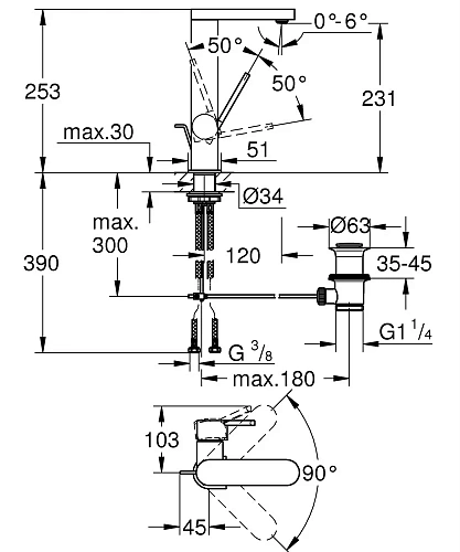 Смеситель для раковины GROHE Plus со сливным гарнитуром, поворотный излив, L-Size (23851003) Смеситель для раковины GROHE Plus со сливным гарнитуром, поворотный излив, L-Size (23851003)