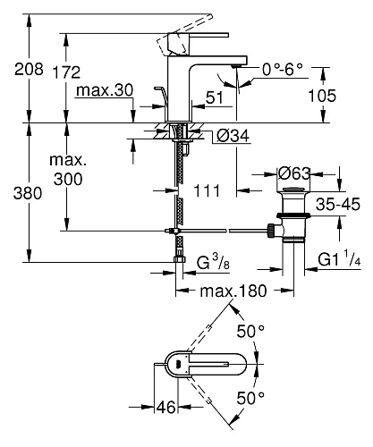 Смеситель для раковины GROHE Plus, со сливным гарнитуром, S-Size (32612003) Смеситель для раковины GROHE Plus, со сливным гарнитуром, S-Size (32612003)