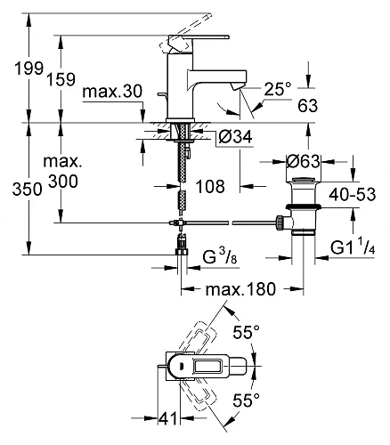Смеситель для раковины Grohe Quadra с донным клапаном, хром (32631000) Смеситель для раковины Grohe Quadra с донным клапаном, хром (32631000)