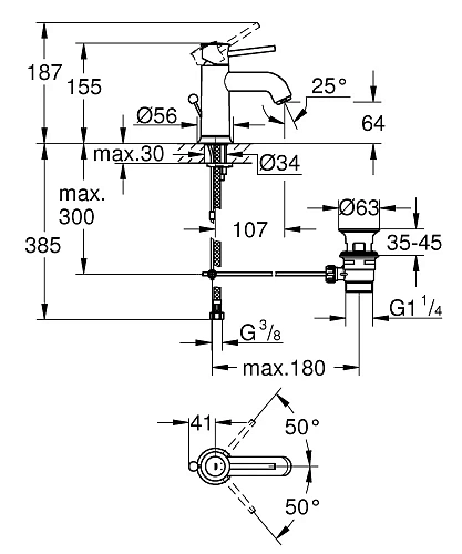 Смеситель для раковины GROHE Start Classic с донным клапаном, хром (23810000) Смеситель для раковины GROHE Start Classic с донным клапаном, хром (23810000)