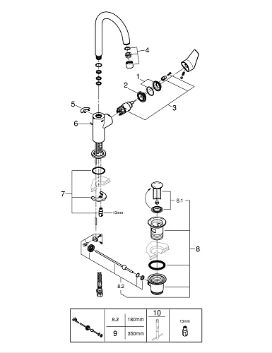 Смеситель для раковины GROHE Start Edge с донным клапаном, L-Size, хром (23776001) Смеситель для раковины GROHE Start Edge с донным клапаном, L-Size, хром (23776001)