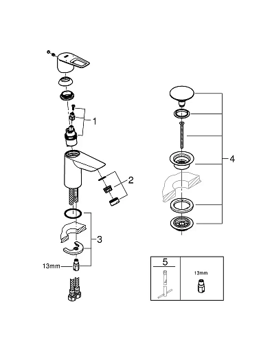Смеситель для раковины GROHE Start Loop с донным клапаном, S-Size, хром (23882001) Смеситель для раковины GROHE Start Loop с донным клапаном, S-Size, хром (23882001)