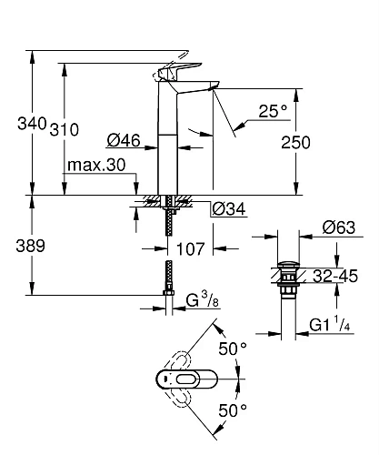Смеситель для раковины GROHE Start Loop с нажимным донным клапаном, XL-Size, хром (23781000) Смеситель для раковины GROHE Start Loop с нажимным донным клапаном, XL-Size, хром (23781000)