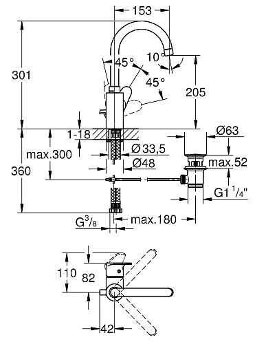 Смеситель для раковины GROHE Vigour с высоким изливом и донным клапаном, хром (75140526) Смеситель для раковины GROHE Vigour с высоким изливом и донным клапаном, хром (75140526)