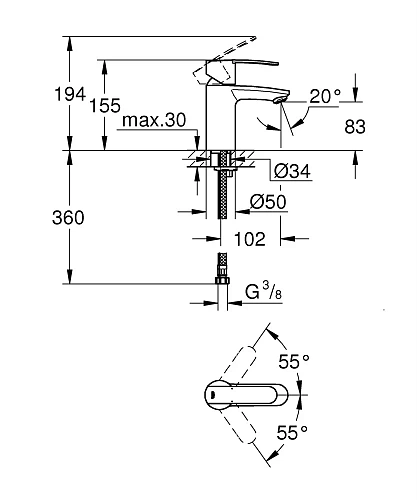 Смеситель для раковины GROHE Wave Cosmopolitan, гладкий корпус (23225000) Смеситель для раковины GROHE Wave Cosmopolitan, гладкий корпус (23225000)