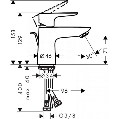 Смеситель для раковины Hansgrohe 80, LowFlow 3,5 л / мин, со сливным гарнитуром 71705000, хром Смеситель для раковины Hansgrohe 80, LowFlow 3,5 л / мин, со сливным гарнитуром 71705000, хром
