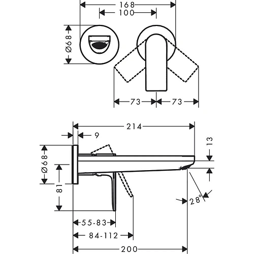 Смеситель для раковины Hansgrohe Rebris E, скрытого монтажа, настенный, с изливом 19.5 см 72568670, Смеситель для раковины Hansgrohe Rebris E, скрытого монтажа, настенный, с изливом 19.5 см 72568670,
