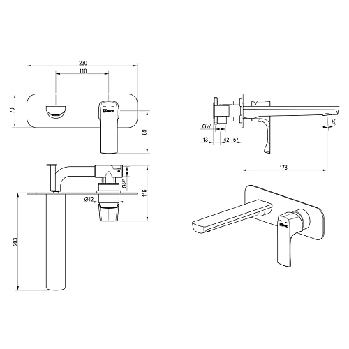 Смеситель для раковины Lemark Ursus LM7226BG встраиваемый, брашированное золото Смеситель для раковины Lemark Ursus LM7226BG встраиваемый, брашированное золото