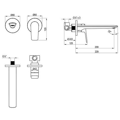 Смеситель для раковины Lemark Verba LM11426C встраиваемый, хром Смеситель для раковины Lemark Verba LM11426C встраиваемый, хром
