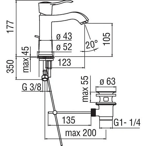 Смеситель для раковины Nobili Sofi SI98118/1BR Смеситель для раковины Nobili Sofi SI98118/1BR