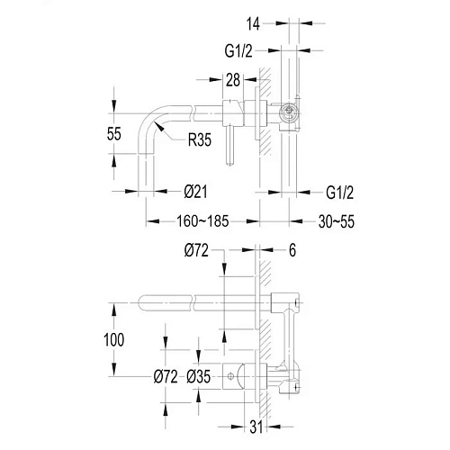 Смеситель для раковины OMNIRES Y Y1215HGR (графит) скрытого монтажа Смеситель для раковины OMNIRES Y Y1215HGR (графит) скрытого монтажа