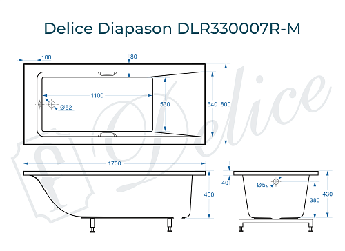 Ванна из искусственного камня Delice Diapason 170х80 DLR330007R-M с ручками хром, матовая Ванна из искусственного камня Delice Diapason 170х80 DLR330007R-M с ручками хром, матовая
