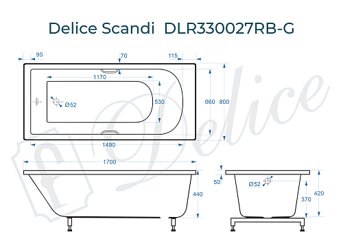 Ванна из искусственного камня Delice Scandi 170х80 DLR330027RB-G с черными ручками, глянцевая Ванна из искусственного камня Delice Scandi 170х80 DLR330027RB-G с черными ручками, глянцевая