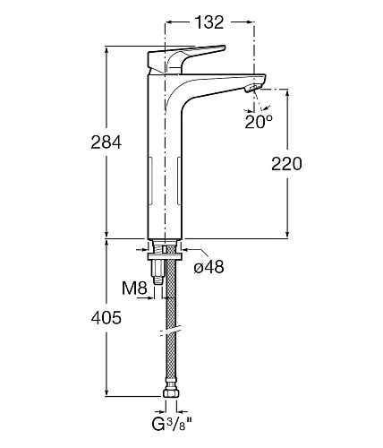 Смеситель для раковины Roca Atlas без донного клапана, 5A3790C0M Смеситель для раковины Roca Atlas без донного клапана, 5A3790C0M
