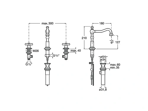 Смеситель для раковины Roca Carmen с донным клапаном, 5A444BC00 Смеситель для раковины Roca Carmen с донным клапаном, 5A444BC00