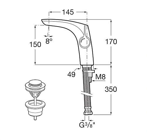 Смеситель для раковины ROCA Insignia сlick-сlack, однорычажное упр., неповоротный излив, с донным кл 5A323AC00 Смеситель для раковины ROCA Insignia сlick-сlack, однорычажное упр., неповоротный излив, с донным кл 5A323AC00