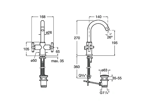Смеситель для раковины ROCA Loftповоротный излив, с донным клапаном 5A3043C00 Смеситель для раковины ROCA Loftповоротный излив, с донным клапаном 5A3043C00