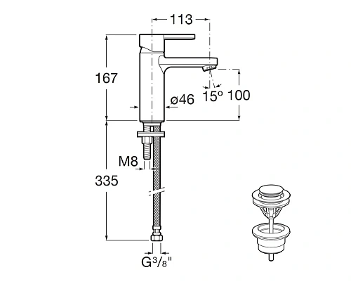 Смеситель для раковины Roca Naia с донным клапаном, 5A3296C00 Смеситель для раковины Roca Naia с донным клапаном, 5A3296C00