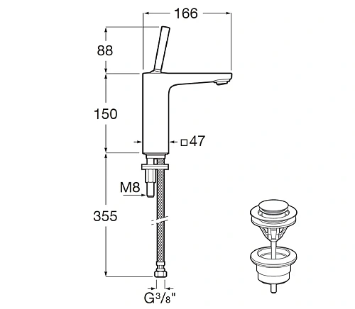 Смеситель для раковины Roca Pals с донным клапаном, 5A326DC00 Смеситель для раковины Roca Pals с донным клапаном, 5A326DC00