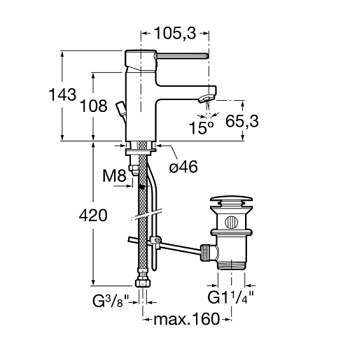 Смеситель для раковины Roca Targa 5A3060C0M Смеситель для раковины Roca Targa 5A3060C0M