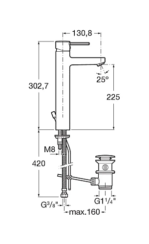 Смеситель для раковины ROCA Targa высокий, неповоротный излив, однорычажное упр., без донного клапан 5A3460C00 Смеситель для раковины ROCA Targa высокий, неповоротный излив, однорычажное упр., без донного клапан 5A3460C00