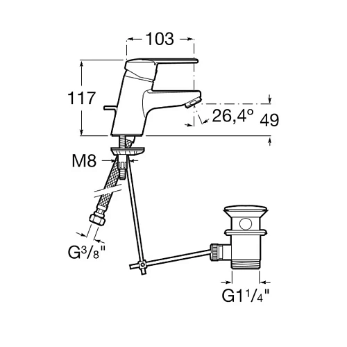 Смеситель для раковины ROCA Victoria латунный д/к, неповоротный излив, однорычажное упр., с донным к 5A3025C04 Смеситель для раковины ROCA Victoria латунный д/к, неповоротный излив, однорычажное упр., с донным к 5A3025C04