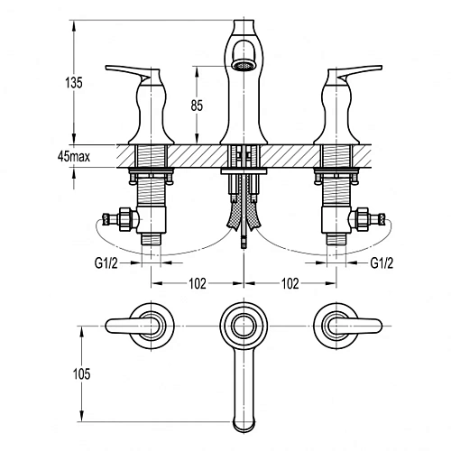 Смеситель для раковины Swedbe Terracotta 2550 на 3 отверстия Смеситель для раковины Swedbe Terracotta 2550 на 3 отверстия