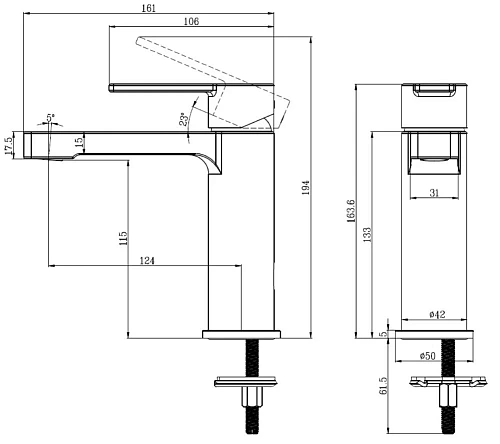 Смеситель для раковины Villeroy & Boch Architectura TVW10300400061 Смеситель для раковины Villeroy & Boch Architectura TVW10300400061