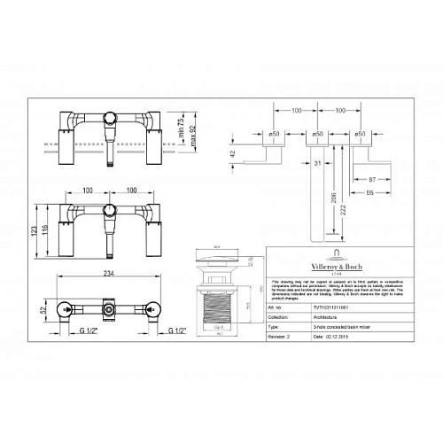 Смеситель для раковины Villeroy & Boch Architectura TVW10311011061 настенный Смеситель для раковины Villeroy & Boch Architectura TVW10311011061 настенный