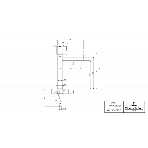 Смеситель для раковины Villeroy & Boch Dawn TVW10610615161 высокий Смеситель для раковины Villeroy & Boch Dawn TVW10610615161 высокий