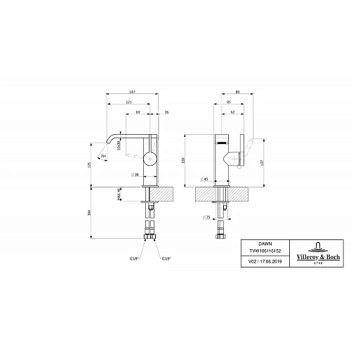 Смеситель для раковины Villeroy & Boch Dawn TVW10611615261 Смеситель для раковины Villeroy & Boch Dawn TVW10611615261