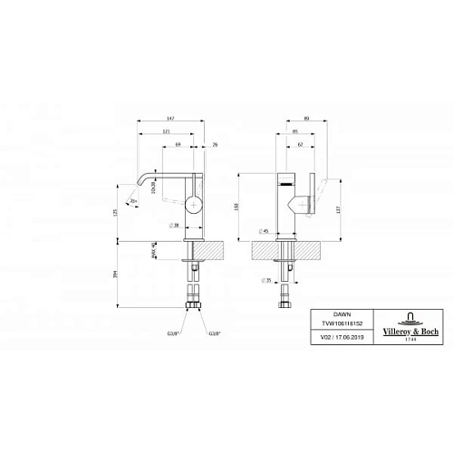 Смеситель для раковины Villeroy & Boch Dawn TVW10611615261 Смеситель для раковины Villeroy & Boch Dawn TVW10611615261