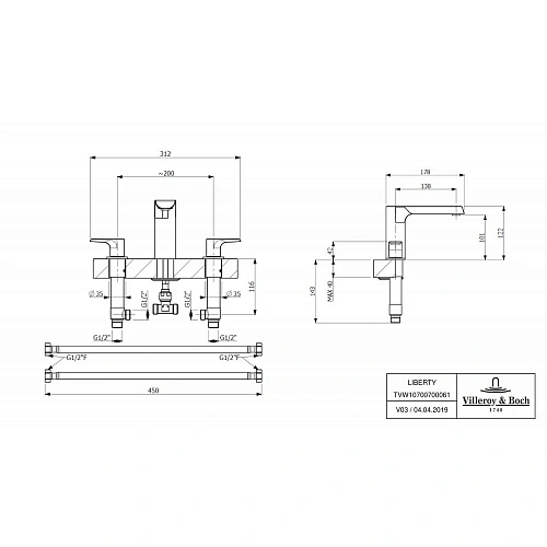 Смеситель для раковины Villeroy & Boch Liberty TVW10700700061 Смеситель для раковины Villeroy & Boch Liberty TVW10700700061