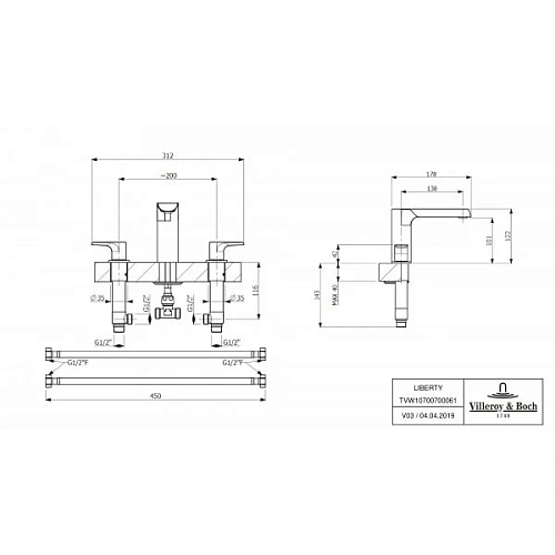 Смеситель для раковины Villeroy & Boch Liberty TVW10700700061 Смеситель для раковины Villeroy & Boch Liberty TVW10700700061