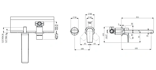 Смеситель для раковины Villeroy & Boch Liberty TVW10700800061 настенный (вынос 195 мм) Смеситель для раковины Villeroy & Boch Liberty TVW10700800061 настенный (вынос 195 мм)