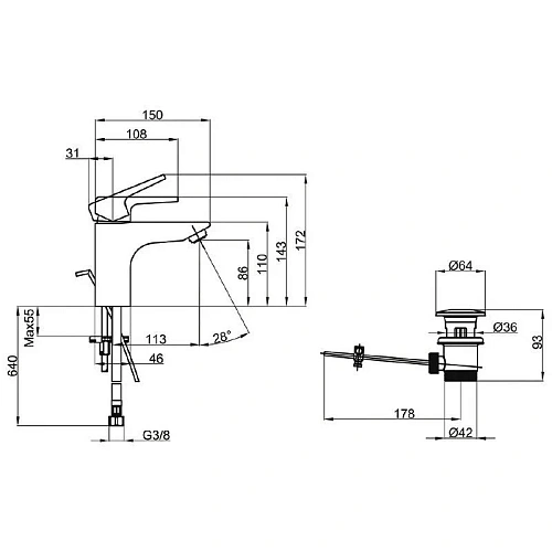 Смеситель для раковины Villeroy & Boch Subway 2.0 TVW10210111061 с донным клапаном Смеситель для раковины Villeroy & Boch Subway 2.0 TVW10210111061 с донным клапаном