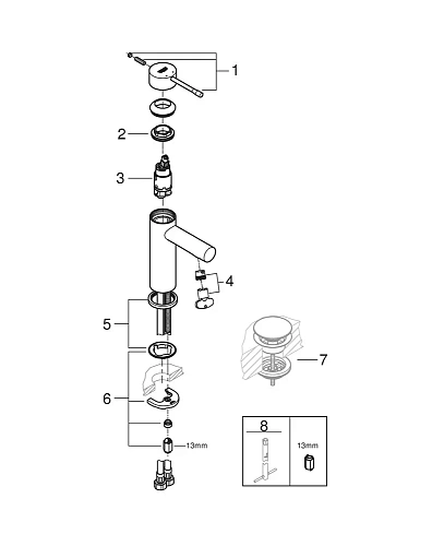 Смеситель для раковины, GROHE Essence, S-Size, хром (34813001) Смеситель для раковины, GROHE Essence, S-Size, хром (34813001)