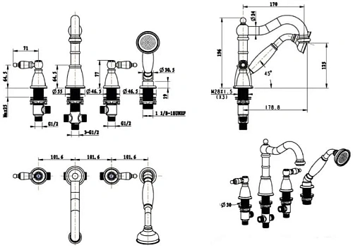 Смеситель на борт ванны Boheme Cromo 396 Смеситель на борт ванны Boheme Cromo 396