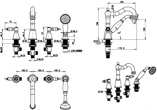 Смеситель на борт ванны Boheme FLORA 396-FL на 4 отверстия, хром Смеситель на борт ванны Boheme FLORA 396-FL на 4 отверстия, хром