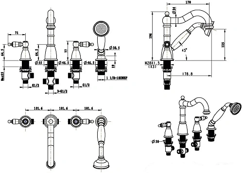 Смеситель на борт ванны Boheme Oro 395 Смеситель на борт ванны Boheme Oro 395