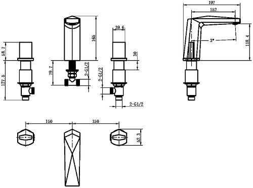 Смеситель на борт ванны Boheme Venturo 150-B-TOUCH на 3 отверстия черный, ручка TOUCH Смеситель на борт ванны Boheme Venturo 150-B-TOUCH на 3 отверстия черный, ручка TOUCH