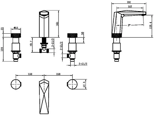 Смеситель на борт ванны Boheme Venturo 150-CR-DIAMOND на 3 отверстия хром, ручка DIAMOND Смеситель на борт ванны Boheme Venturo 150-CR-DIAMOND на 3 отверстия хром, ручка DIAMOND