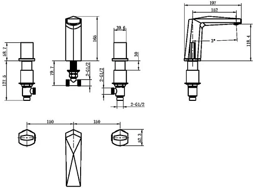 Смеситель на борт ванны Boheme Venturo 150-GM-TOUCH на 3 отверстия Gun Metall, ручка TOUCH Смеситель на борт ванны Boheme Venturo 150-GM-TOUCH на 3 отверстия Gun Metall, ручка TOUCH