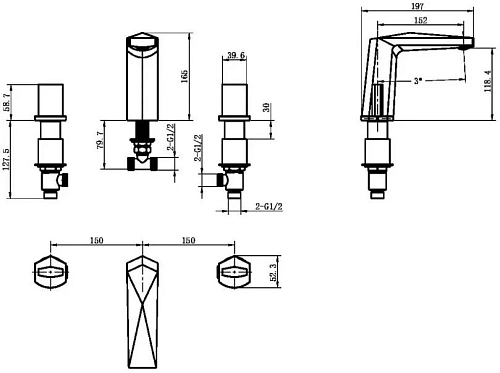 Смеситель на борт ванны Boheme Venturo 150-MG-TOUCH на 3 отверстия Matt Gold, ручка TOUCH Смеситель на борт ванны Boheme Venturo 150-MG-TOUCH на 3 отверстия Matt Gold, ручка TOUCH
