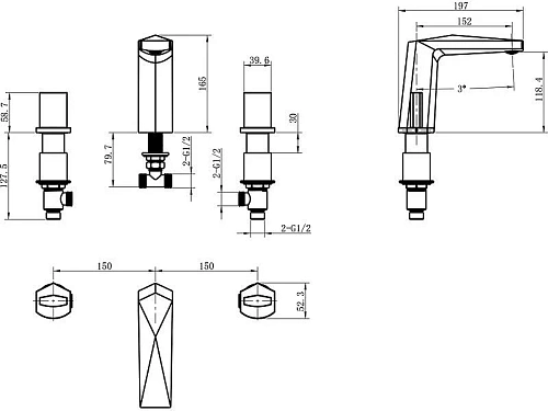 Смеситель на борт ванны Boheme Venturo 150-WG-ICE на 3 отверстия белый-золото, ручка ICE Смеситель на борт ванны Boheme Venturo 150-WG-ICE на 3 отверстия белый-золото, ручка ICE