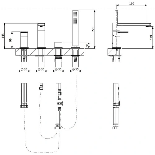Смеситель на борт ванны CEZARES GLAM-BVDM4-BIO Смеситель на борт ванны CEZARES GLAM-BVDM4-BIO