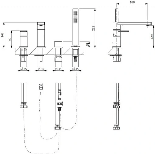 Смеситель на борт ванны CEZARES GLAM-BVDM4-OI Смеситель на борт ванны CEZARES GLAM-BVDM4-OI